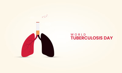 World TB Day, World Tuberculosis day, cigarette and lungs, design concept for poster, banner 3D Illustration