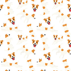 Happy Jack Russell Terrier seamless pattern background