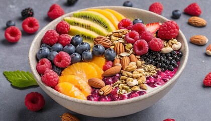 Smoothie  bowl with berries, fruits, nuts and seeds