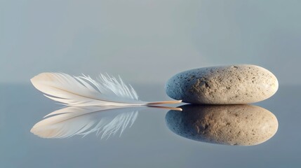 Feather Stone Reflection Balance Calm Zen Serenity Smooth Texture Contrast Minimalism
