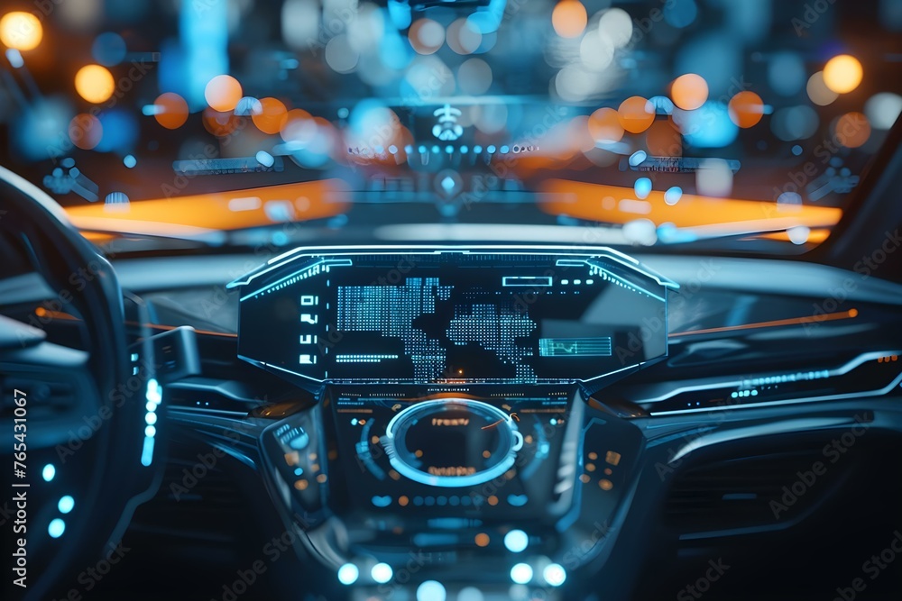 Poster 3d rendering of autonomous vehicle software technology for selfdriving cars in the future. concept a