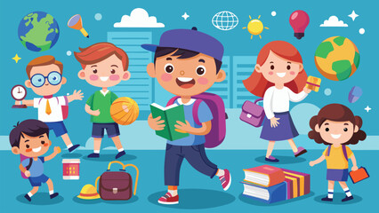 vector art style back to school concept with funny vector .eps