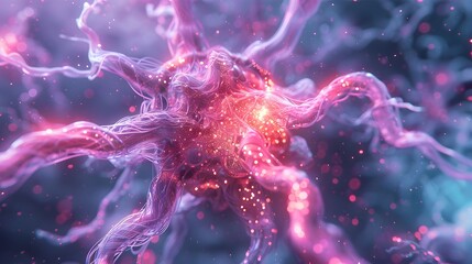 High detail, the simulation visually represents the neural network in the human brain, capturing realistic biological textures with precision and accuracy.