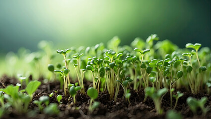 Young green shoots of micro-greenery in close-up