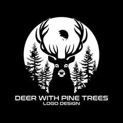 Deer With Pine Trees Vector Logo Design