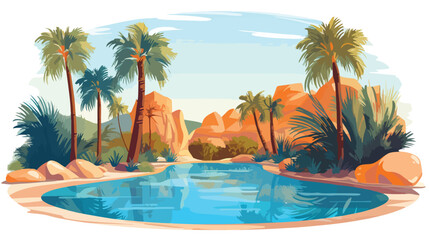 Fototapeta na wymiar Aliha34 A magical oasis in the desert with palm trees and a s