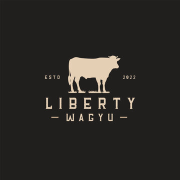 Liberty wagyu premium logo emblem, perfect with logo agency, wagyu, shop, cow, animal