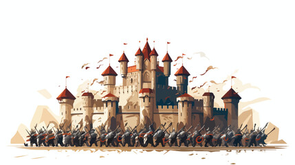A medieval castle under siege by an army - obrazy, fototapety, plakaty