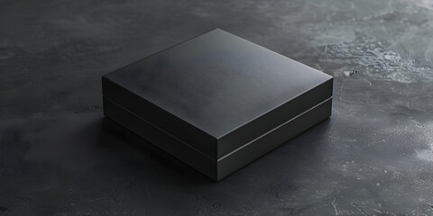 Black box made of solid carbon modern minimal black  business cards and box mockup on blank black and gray texture background 