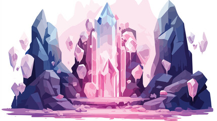 A mystical cave with glowing crystals and mysterious