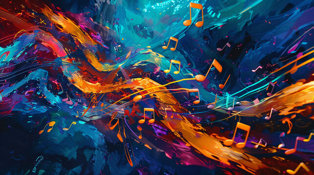 A mesmerizing composition of colorful music notes creates an abstract melody.