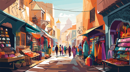 A bustling souk in Marrakech with narrow alleyways - obrazy, fototapety, plakaty