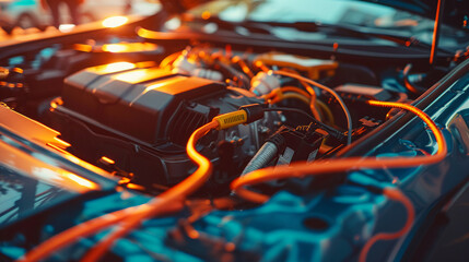 Auto repair specialists attend to electric battery needs with precision.
