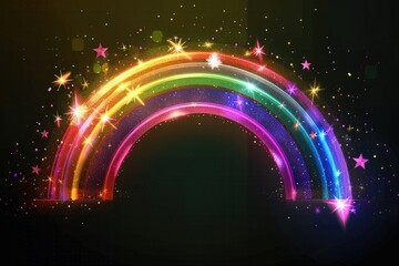 Fairytale rainbow icon isolated on transparent background. Fantasy symbol of good luck with shiny stars and sparkles. 