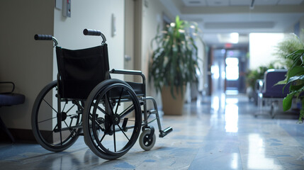 Patient care begins with a wheelchair ready for service at the hospital. - obrazy, fototapety, plakaty