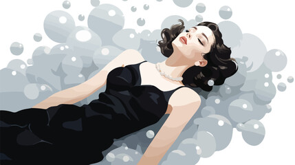 Obraz na płótnie Canvas A pretty girl in a black dress with white pearls 