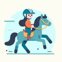 illustration of person riding horse. cartoon flat style