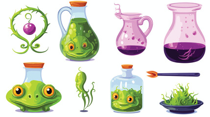 a set of props a magic potion. frog cauldron eyeballs
