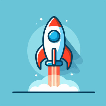 rocket launch illustration. flat icon spaceship