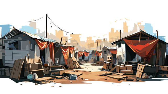 Digitally generated image of makeshift shacks