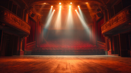 Stage with lights, lighting devices.