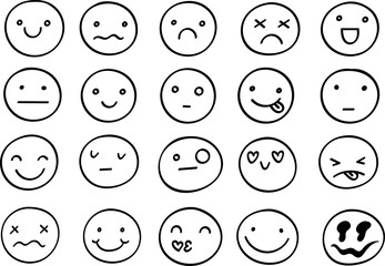 Doodle smile set in trendy style on white background. Graphic design icon set. Abstract illustration. Cute character. Set icon smile emoji. Vector collection.
