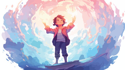  Fantasy scene of the young boy released magical power