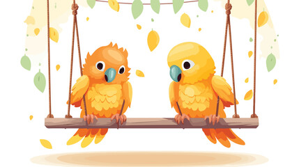 Fluffy Parrot Lovebirds on a Swing Flat vector isolated