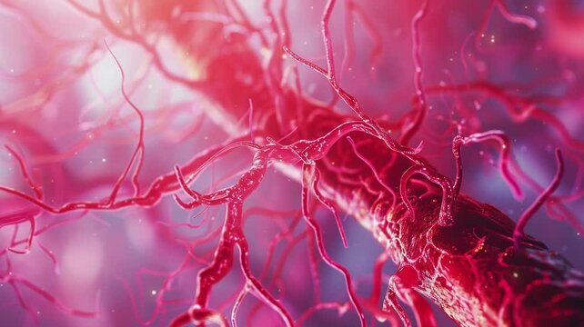 3D illustration view of the blood vessels in a biological sample of medical reference
