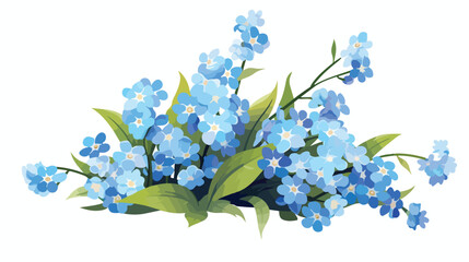  Forget Me Not Flowers Flat vector isolated on white background