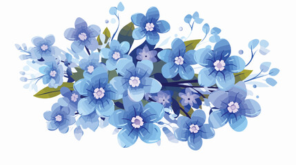  Forget Me Not Flowers Flat vector isolated on white background