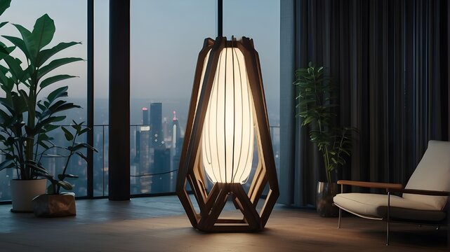 modern living room, "Transform your home into a futuristic oasis with this one-of-a-kind lamp. Its detailed and visually descriptive render type will bring your imagination to life. From minimalist to