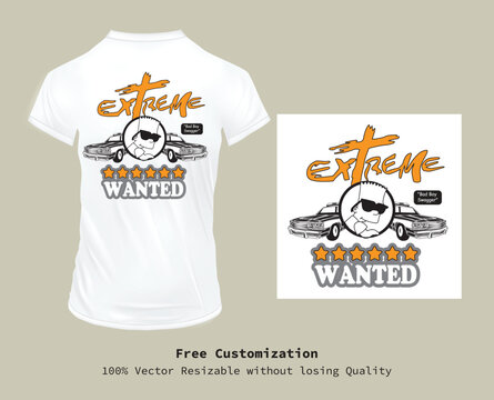 Simple Vector sigma "Wanted criminal" Typography t-shirt design