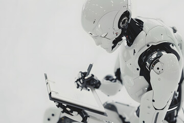 Futuristic Robot Drawing in White: Minimalist Sci-Fi Art Piece
