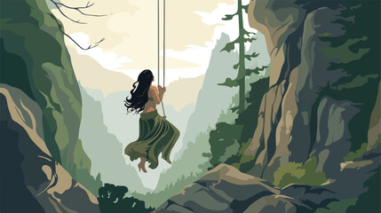  Girl tied rock flying art fantasy long dress rope