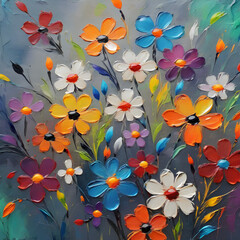  Oil painted spring blossoms on canvas, a delicate artwork.