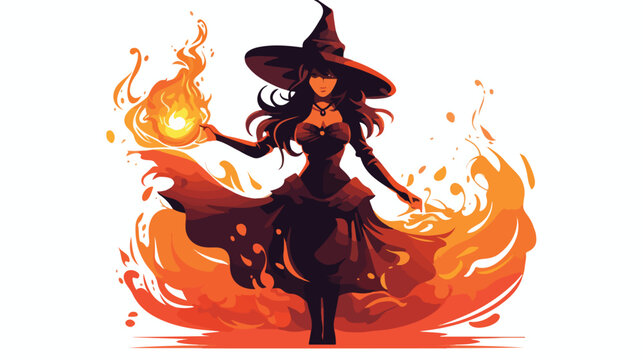 Lokii34 Halloween Fire Witch Flat vector isolated on white background