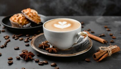 Obraz na płótnie Canvas Rich and Creamy: Hot Cappuccino Delight on a Dark Canvas