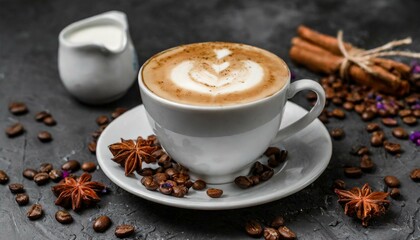 Rich and Creamy: Hot Cappuccino Delight on a Dark Canvas"