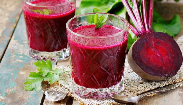 Vibrant Vitality: Beet Juice in a Glass with Selective Focus"