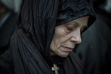 Grieving Woman at Funeral Ceremony: Emotional Mourning Scene