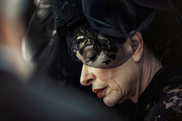 Grieving Woman at Funeral Ceremony: Emotional Mourning Scene