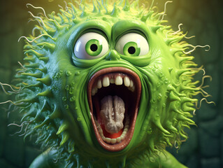 a green cartoon character with a mouth open - obrazy, fototapety, plakaty
