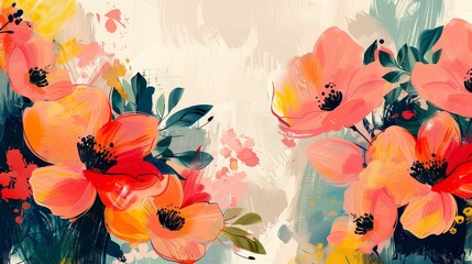 Garden Flower Watercolor Scene: Playful Botanical Illustration