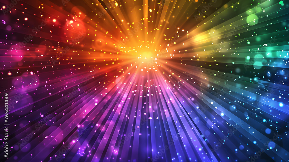 Poster spectral emanation: abstract dark background with colorful rays radiating from the center