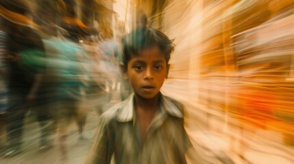 Diminished Hopes: Blurred imagery surrounds a child laborer, symbolizing diminished hopes and aspirations.