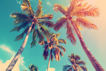 Sun-Kissed Vintage Coastal Panorama: Nostalgic Palm Tree Views