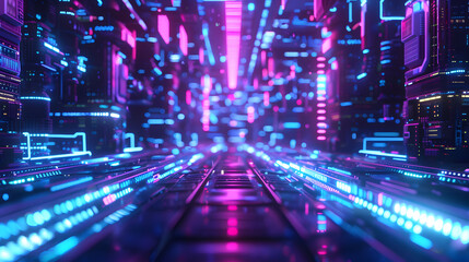 Futuristic Neon Dreams: 3D Illustration of Blue and Purple Sci-Fi Techno Lights