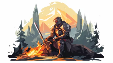 Fotobehang Lokii34 knight with the magic sword sitting on the fire digit © Ideas