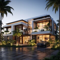 3D Rendering of Modern Two-Story House in India

